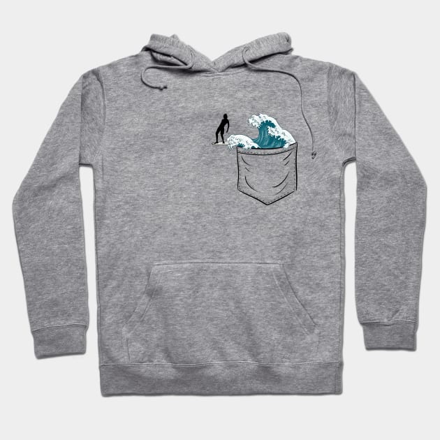 Japanese Wave in Pocket | Longboard Surfer Hoodie by SkizzenMonster